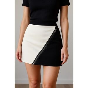 Bebe Black White Color Block Mini Skirt Asymmetrical Zipper Detail Size S